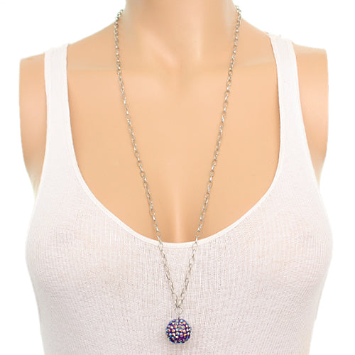 Purple Beaded Fireball Charm Chain Necklace