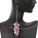 Purple Beaded Layer Drop Chain Earrings