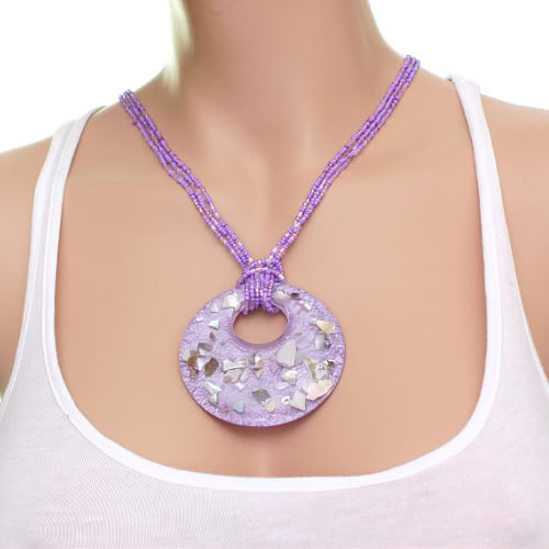 Purple Open Circle Faux Marble Beaded Necklace Set