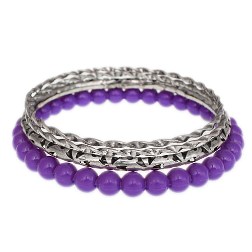 Purple Beaded Twist Stack Bangle Bracelets