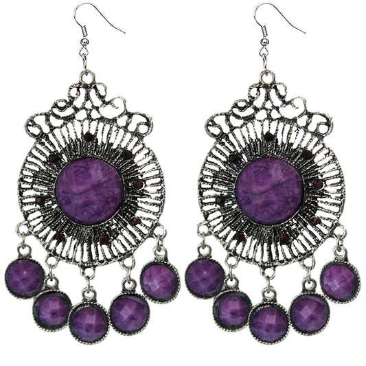 Purple Round Faceted Beaded Chandelier Earrings