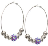 Purple Beaded Rhinestone Fireball Hoop Earrings