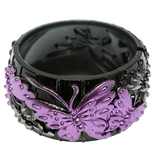 Purple Carved Butterfly Hinged Bracelet
