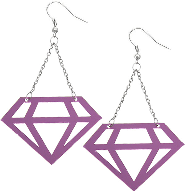 Purple Cutout Diamond Shape Chain Earrings