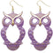 Purple Cutout Dangle Hoot Owl Earrings