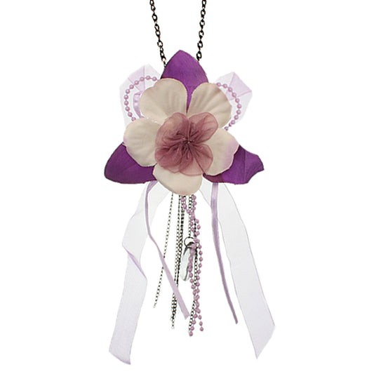 Purple Flower Fabric Chain Necklace Set