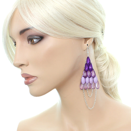 Purple Faceted Drop Chain Chandelier Earrings