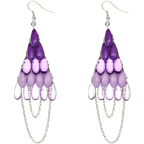 Purple Faceted Drop Chain Chandelier Earrings
