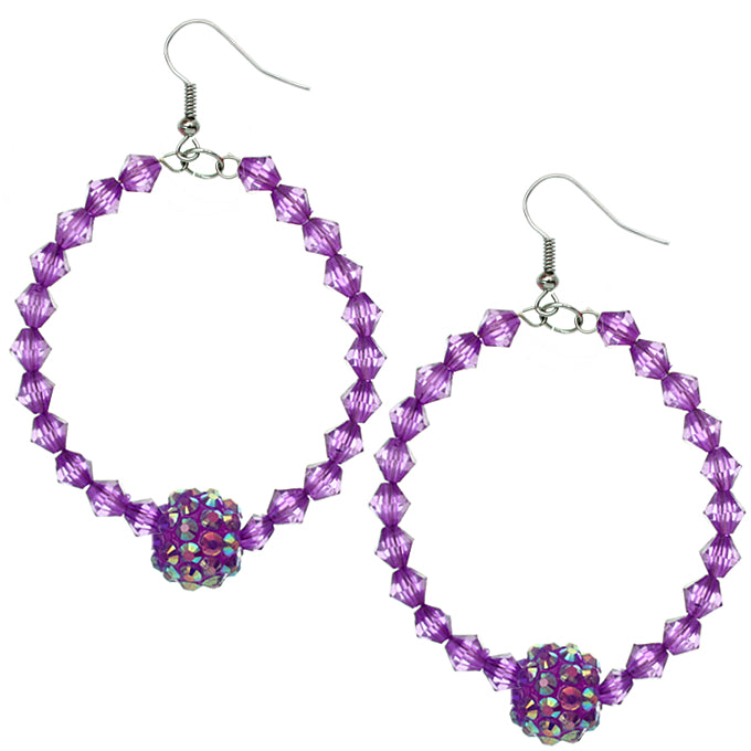 Purple Disco Ball Bead Hoop Earrings