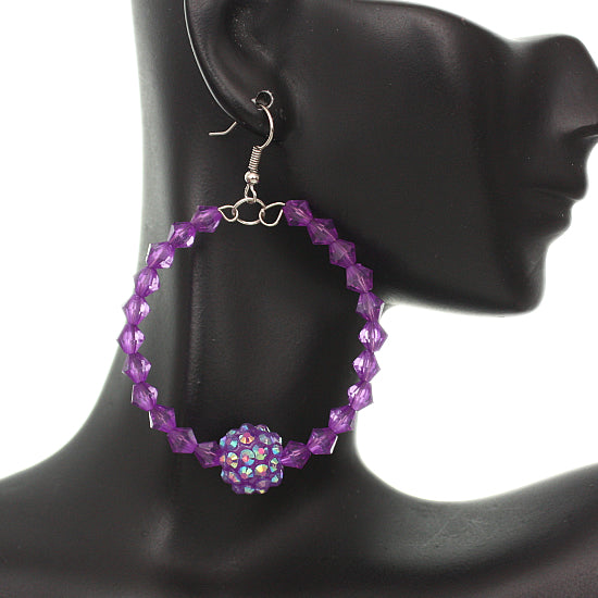 Purple Disco Ball Bead Hoop Earrings