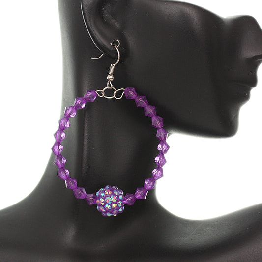 Purple Disco Ball Bead Hoop Earrings