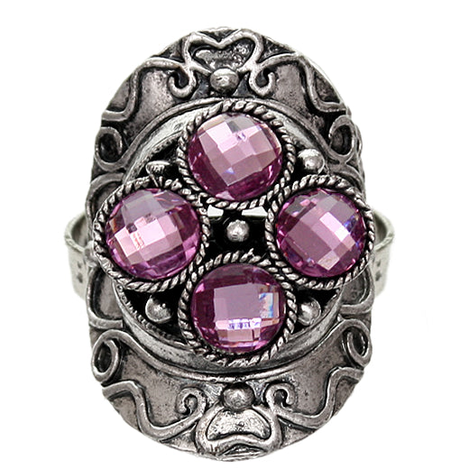 Purple Faceted Four Stone Adjustable Cocktail Ring