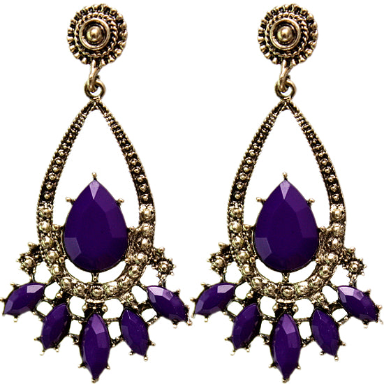 Purple Faceted Teardrop Post Earrings
