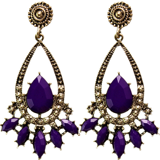 Purple Faceted Teardrop Post Earrings