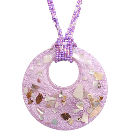 Purple Open Circle Faux Marble Beaded Necklace Set