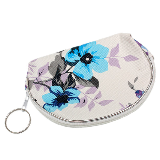 White Blue Multicolor Floral Key Chain Mini Purse