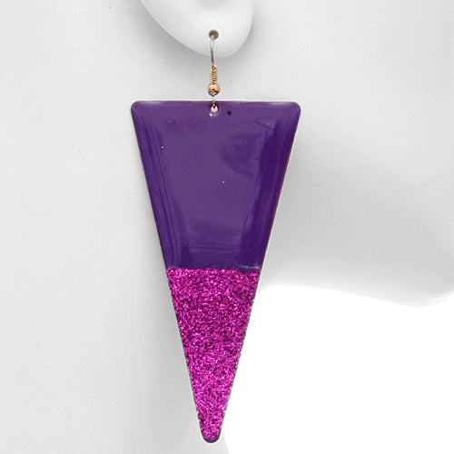 Purple Glitter Inverted Triangle Earrings