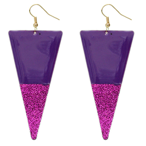 Purple Glitter Inverted Triangle Earrings