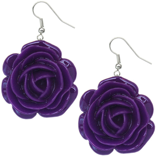 Purple Floral Motif Dangle Earrings