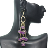 Purple Beaded Drop Chain Dangle Earrings