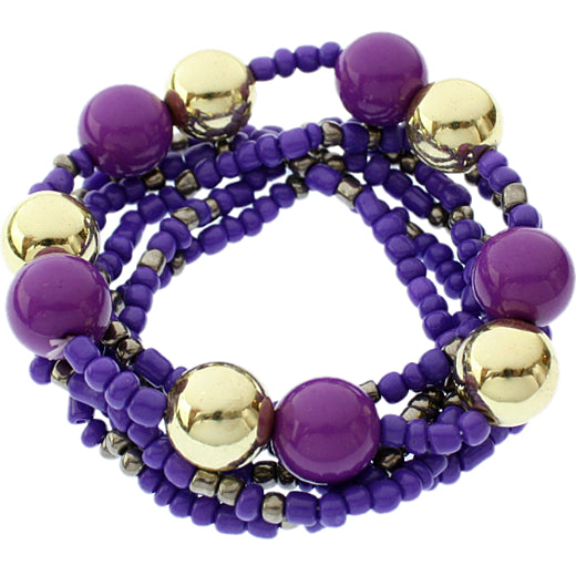Purple Multi Line Beaded Stretch Bracelet Set