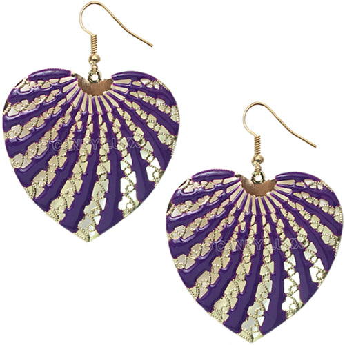 Purple Filigree Dangle Heart Earrings