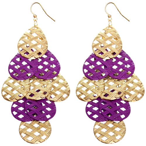 Purple Woven Teardrop Dangle Earrings