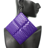 Purple Oversized Hammered Honeycomb Pyramid Earrings