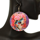 Purple Iridescent Skeleton Skull Flower Shell Earrings