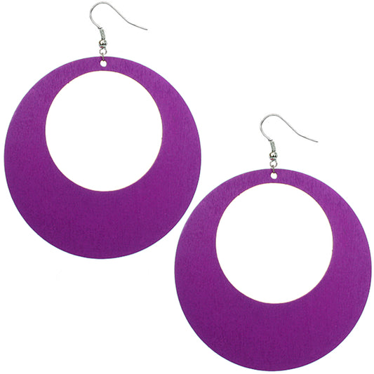 Purple Gigantic Wooden Round Hoop Earrings