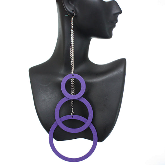 Purple Wooden Hoop Earrings