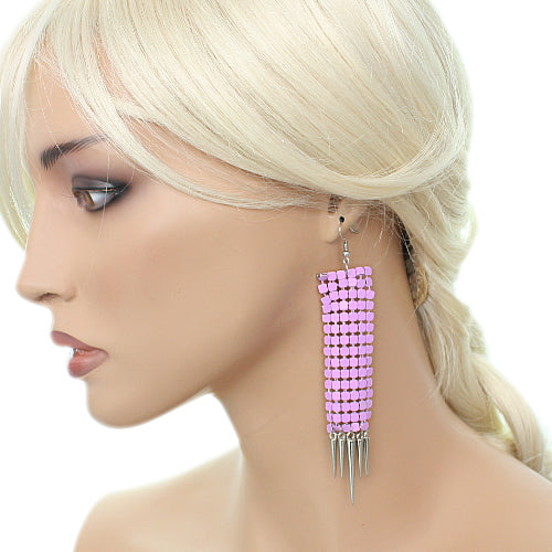 Purple Mesh Spike Dangle Earrings