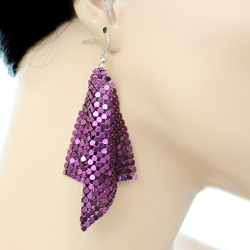 Purple Mesh Glitter Dangle Earrings