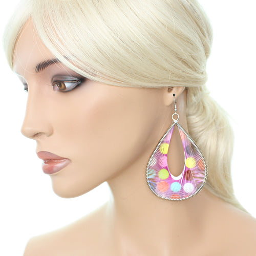 Purple Multicolor Woven Polka Dot Earrings