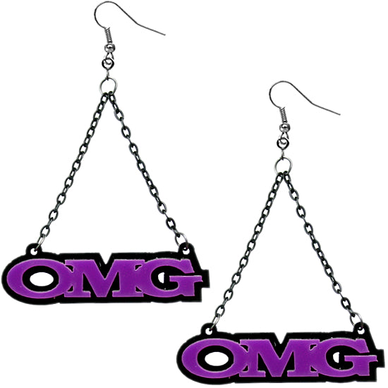 Purple OMG Triangle Drop Chain Earrings