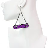 Purple OMG Triangle Drop Chain Earrings