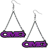 Purple OMG Triangle Drop Chain Earrings