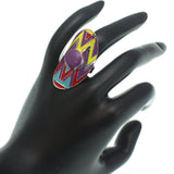 Purple Multicolor Zigzag Oval Chevron Adjustable Ring