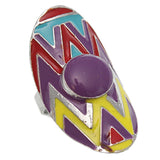 Purple Multicolor Zigzag Oval Chevron Adjustable Ring