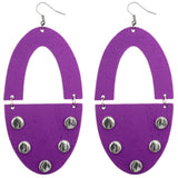 Purple Wooden Oval Studded Earrings
