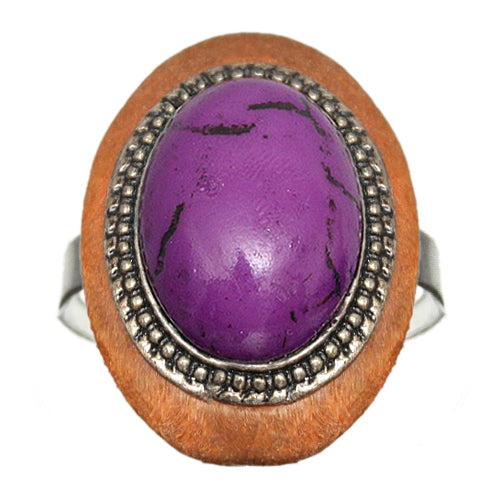 Purple Wooden Crackle Oversized Adjustable Ring