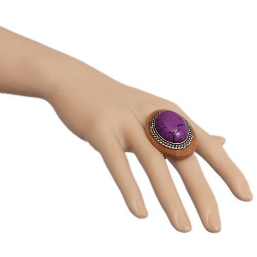 Purple Wooden Crackle Oversized Adjustable Ring