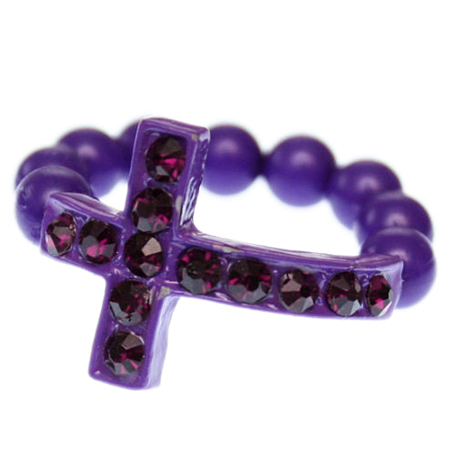 Purple Adjustable Rhinestone Mini Cross Ring