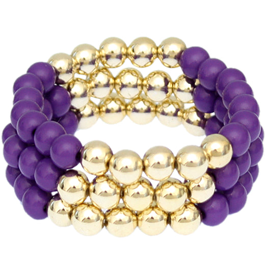 Purple Beaded Round Ball Stretch Bracelets