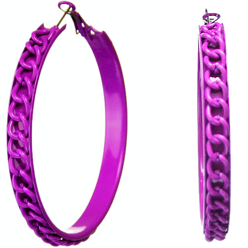 Purple Chain Link Hoop Earrings