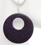 Purple Round Wooden Cheetah Earrings