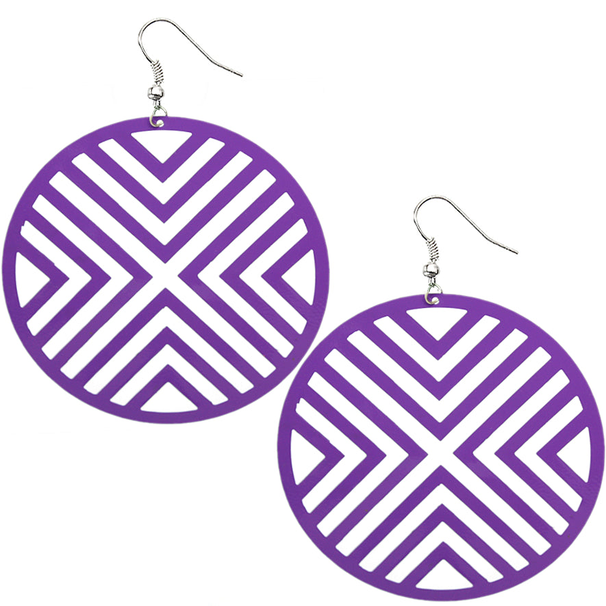 Purple Oversized Cutout Round Earrings