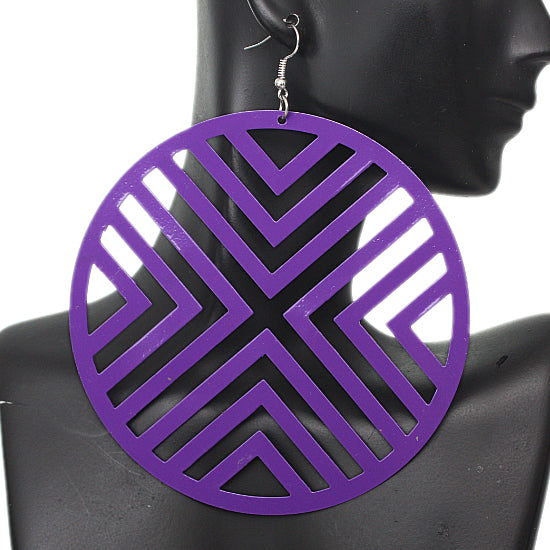 Purple Oversized Cutout Round Earrings