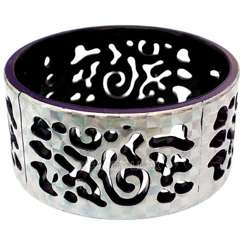 Purple Silver Cutout Chinese Textured Bangle Bracelet