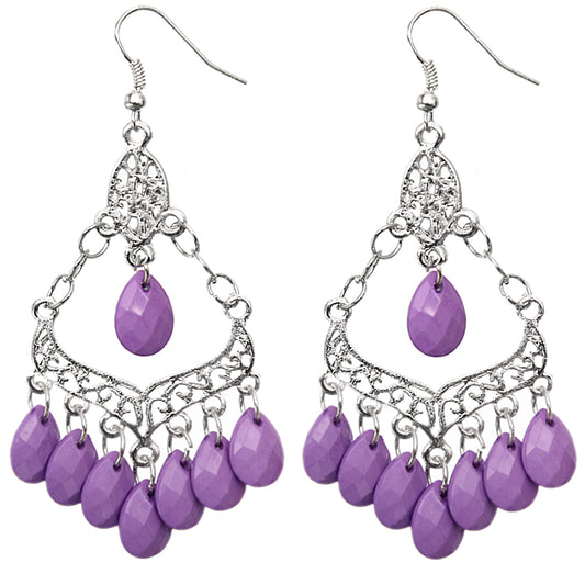 Purple Beaded Chandelier Dangle Earrings